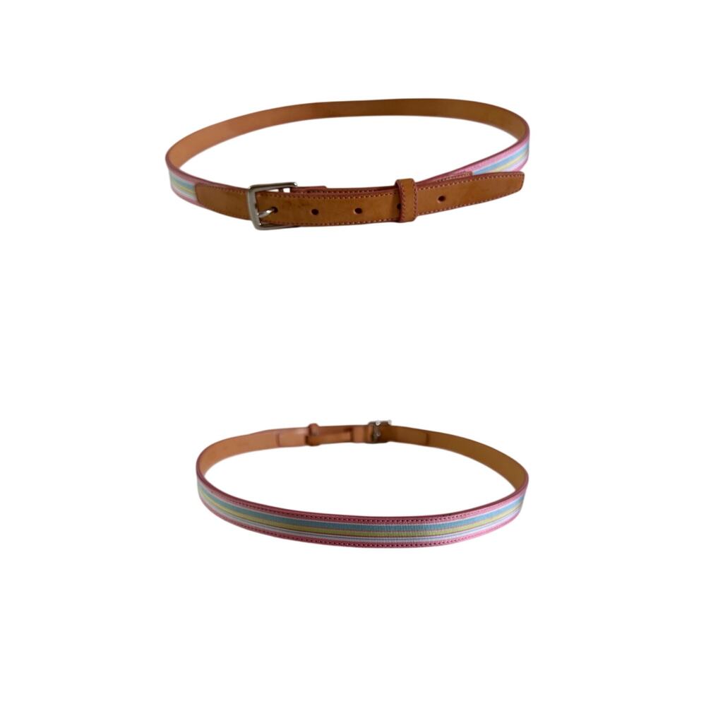 Coach Tan Leather Pink Stripe Belt M Preppy
